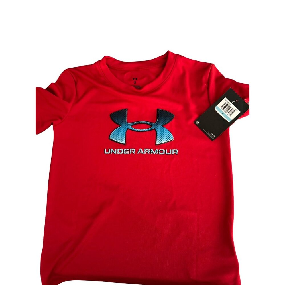 Under Armour Boys Red Short Sleeve Shirt Size S 100% Polyester